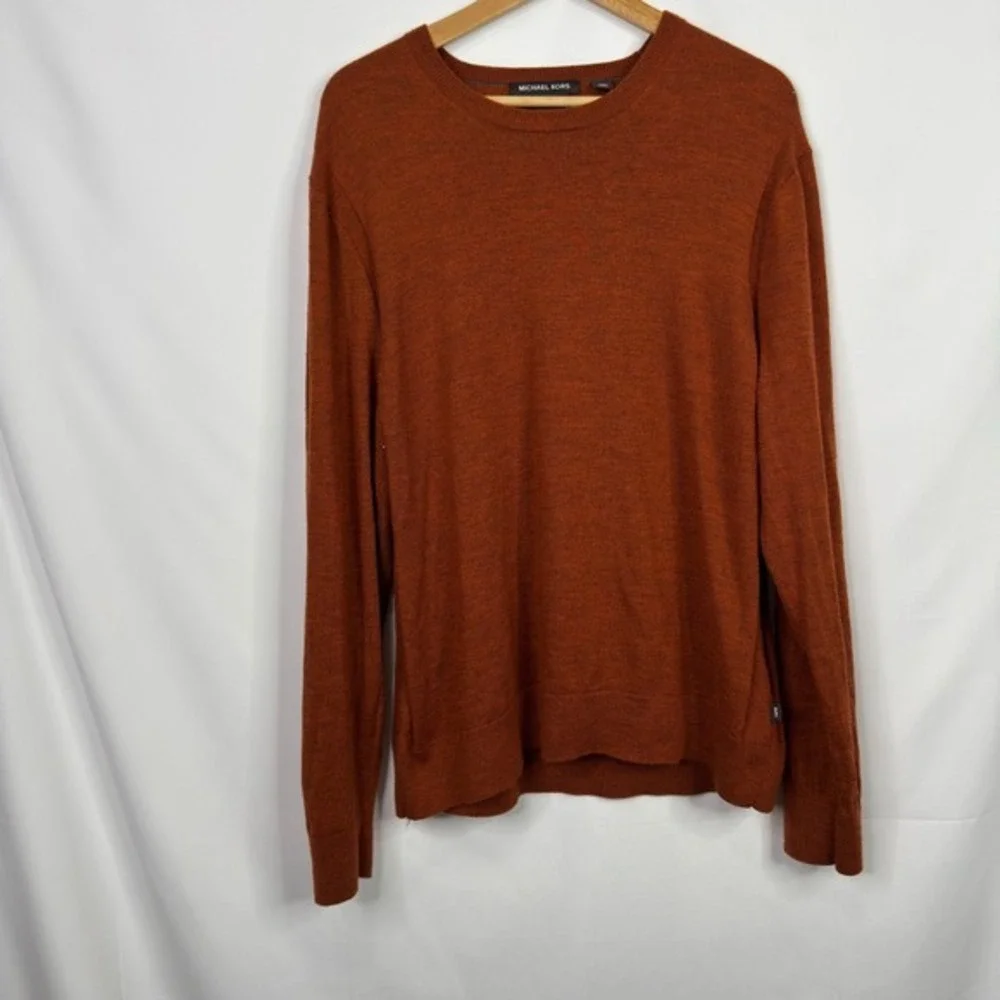 Michael Kors Men's Extra Fine Merino Wool Crew Neck Sweater Burnt‎ Orange XXL
